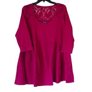 Roamans shirt pink purple magenta lace ruffle peplum waffle top tunic size 14